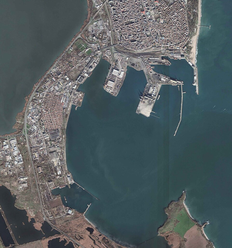 Aerial view of Burgas Bay, the city and the marina site