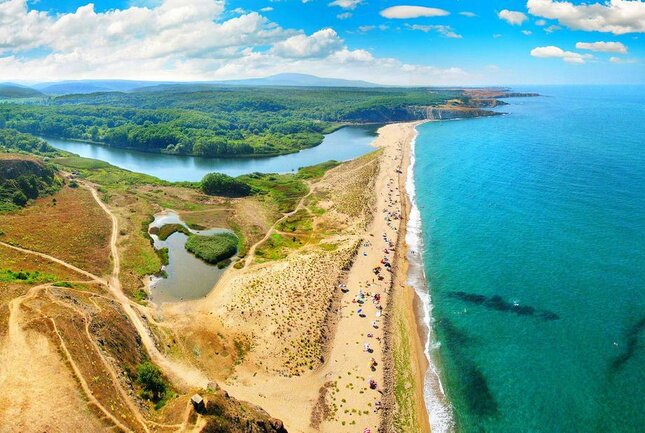 Aerial view of the protected Black Sea coastline near Burgas